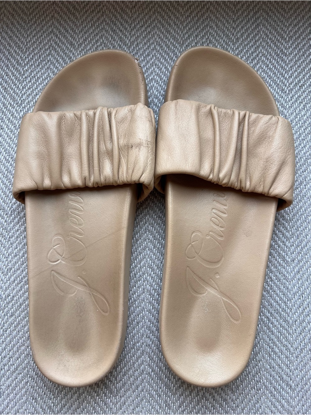 J. Crew Neutral Tan Ruched Leather Slide Sandals
